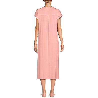 Women's Lands' End Short Sleeve Cooling Midi Nightgown