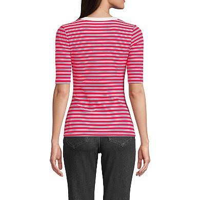 Women's Lands' End Elbow Sleeve Polished Rib Henley Top