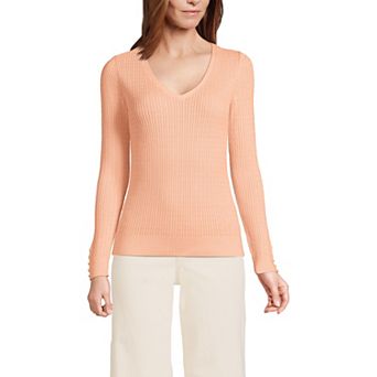 Women's Lands' End Fine Gauge Baby Cable V-Neck Sweater