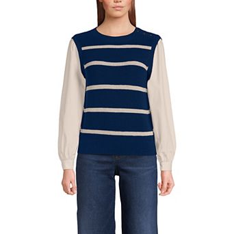 Women's Lands' End Drifter Shaker Button Shoulder Sweater Vest with Poplin Sleeves