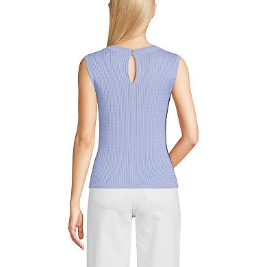 Women's Lands' End Fine Gauge Baby Cable Crew Neck Sleeveless Sweater