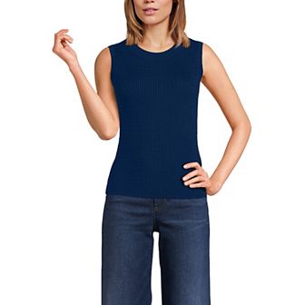 Women's Lands' End Fine Gauge Baby Cable Crew Neck Sleeveless Sweater