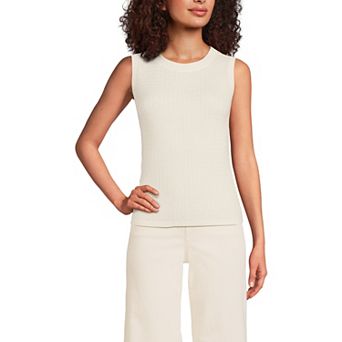 Women's Lands' End Fine Gauge Baby Cable Crew Neck Sleeveless Sweater