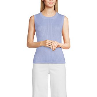 Women's Lands' End Fine Gauge Baby Cable Crew Neck Sleeveless Sweater