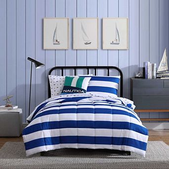 Nautica Huck Stripe Blue Comforter & Sham Set