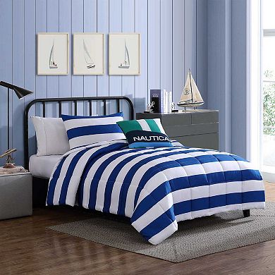 Nautica Huck Stripe Blue Comforter & Sham Set