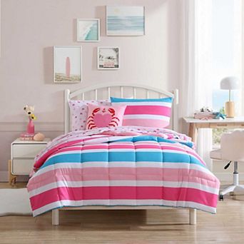 Nautica Cru Stripe Pink & Blue Comforter & Sham Set