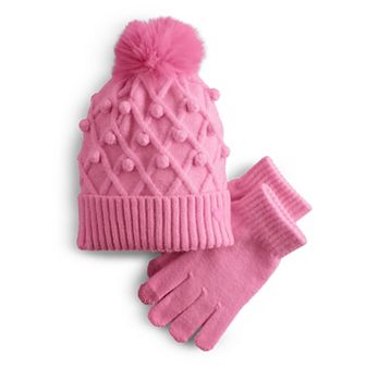 Girls madden girl Pom Beanie & Gloves Set