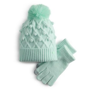 Girls madden girl Pom Beanie & Gloves Set