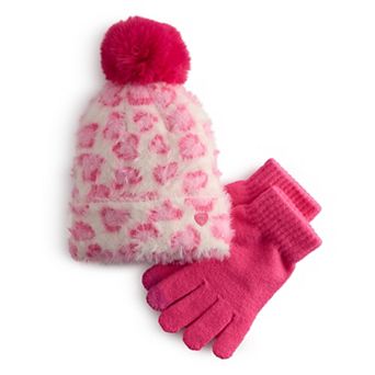 Girls madden girl Leopard Beanie & Gloves Set