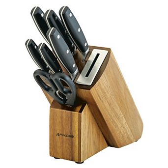 Anolon AlwaysSharp Japanese Steel 8 pc Knife Block Set with Built-In Sharpener