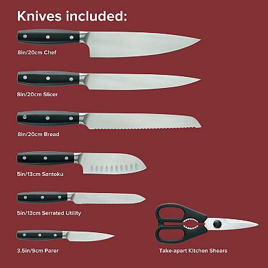 Anolon AlwaysSharp Japanese Steel 8-Piece Knife Block Set with Built-In Sharpener