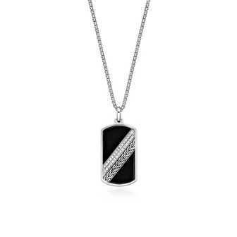 Men's LYNX Sterling Silver Onyx & 1/4 Carat T.W. Diamond Dogtag Pendant Necklace