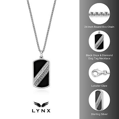 Men's LYNX Sterling Silver Onyx & 1/4 Carat T.W. Diamond Dogtag Pendant Necklace