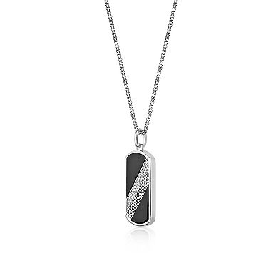 Men's LYNX Sterling Silver Onyx & 1/4 Carat T.W. Diamond Dogtag Pendant Necklace