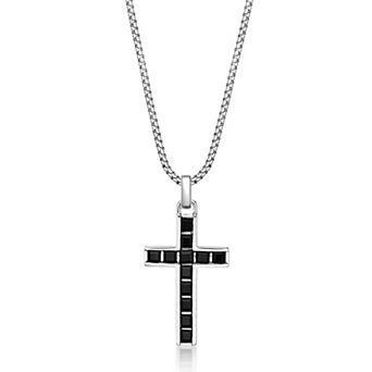 Men's LYNX Sterling Silver Onyx Cross Pendant Necklace