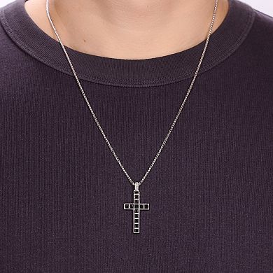 Men's LYNX Sterling Silver Onyx Cross Pendant Necklace