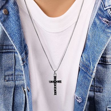 Men's LYNX Sterling Silver Onyx Cross Pendant Necklace