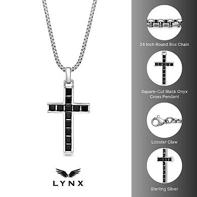 Men's LYNX Sterling Silver Onyx Cross Pendant Necklace