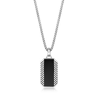 Men's LYNX Sterling Silver Onyx Dogtag Pendant Necklace