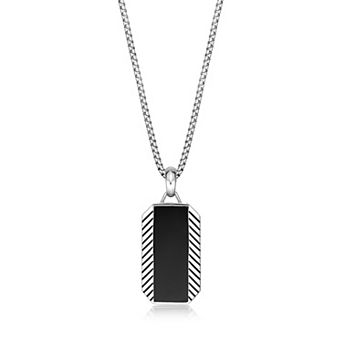 Men's LYNX Sterling Silver Onyx Dogtag Pendant Necklace