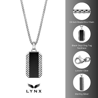 Men's LYNX Sterling Silver Onyx Dogtag Pendant Necklace