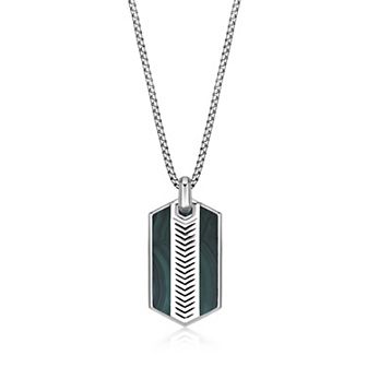Men's LYNX Sterling Silver Malachite Dogtag Pendant Necklace