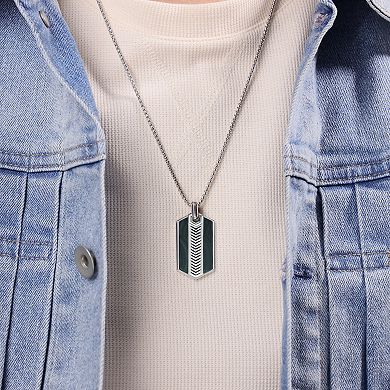 Men's LYNX Sterling Silver Malachite Dogtag Pendant Necklace