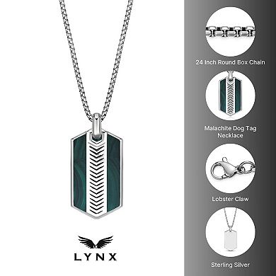 Men's LYNX Sterling Silver Malachite Dogtag Pendant Necklace