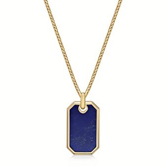 Men's Lynx Lapis Dog Tag Pendant Necklace