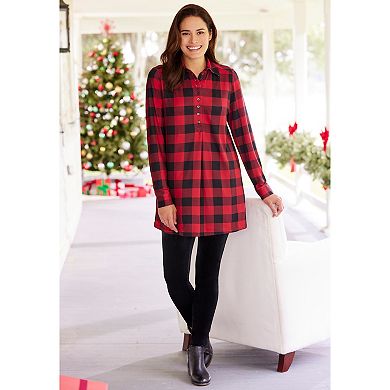 Woman Within Plus Size Plaid Knit Tunic With Collar