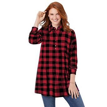 Woman Within Plus Size Plaid Knit Tunic With Collar