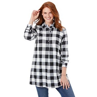 Woman Within Plus Size Plaid Knit Tunic With Collar