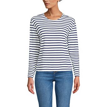 Women's Lands' End Long Sleeve Mariner Jersey Crewneck Tee