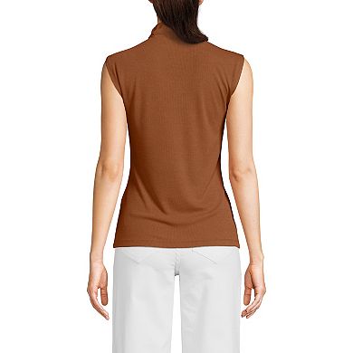 Womens Lands' End Sleeve Drapey Ribbed Fitted Funnel Neck Tank Top