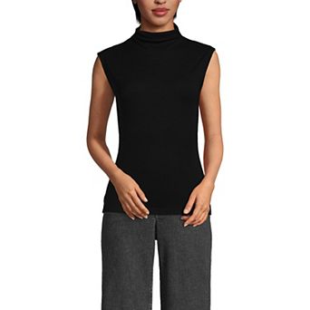 Womens Lands' End Sleeve Drapey Ribbed Fitted Funnel Neck Tank Top