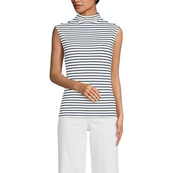 Womens Lands' End Sleeve Drapey Ribbed Fitted Funnel Neck Tank Top