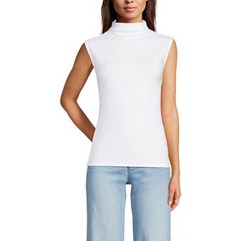 Womens Lands' End Sleeve Drapey Ribbed Fitted Funnel Neck Tank Top