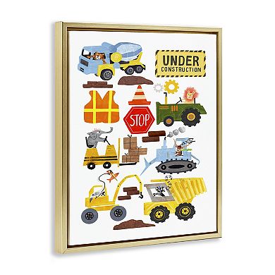 Stupell Home Decor Construction Vehicles & Animals Framed Floating Canvas Wall Art
