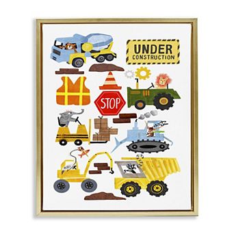 Stupell Home Decor Construction Vehicles & Animals Framed Floating Canvas Wall Art
