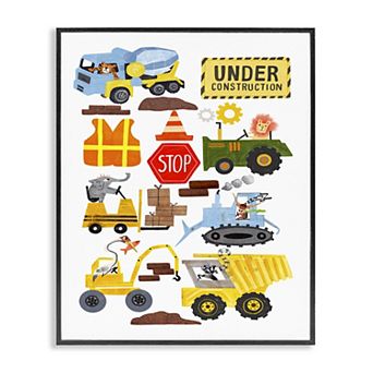 Stupell Home Decor Construction Vehicles & Animals Framed Canvas Wall Art