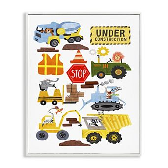 Stupell Home Decor Construction Vehicles & Animals Framed Canvas Wall Art