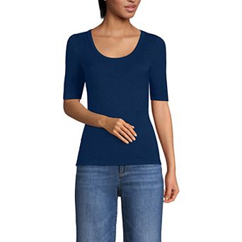 Women's Lands' End Elbow Sleeve Scoop Neck Tee