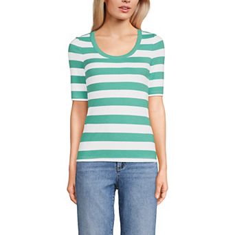 Women's Lands' End Elbow Sleeve Scoop Neck Tee