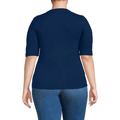 Women's Plus Size Lands' End Drapey Rib Fitted Elbow Sleeve Scoop Neck Tee