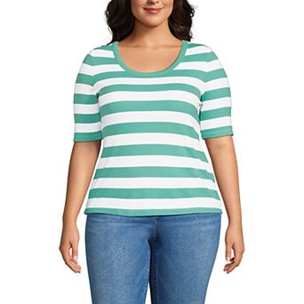 Plus Size Lands' End Drapey Rib Fitted Elbow Sleeve Scoop Neck Tee