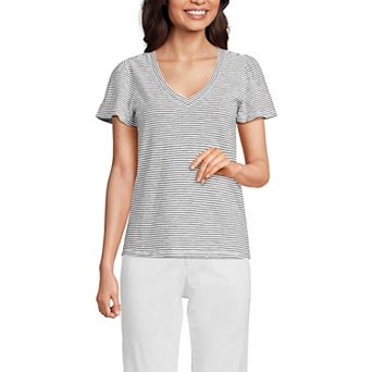 Women's Lands' End Flutter Sleeve V-Neck Tee