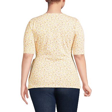Plus Size Lands' End Elbow Sleeve Lightweight Jersey Side Tie Blouse