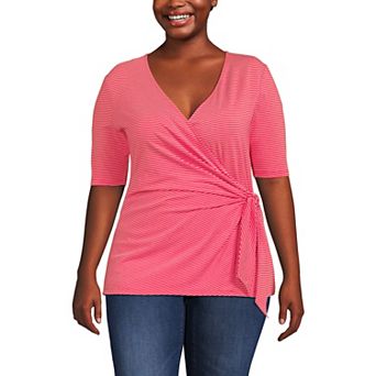 Plus Size Lands' End Elbow Sleeve Lightweight Jersey Side Tie Blouse