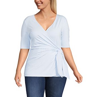 Plus Size Lands' End Elbow Sleeve Lightweight Jersey Side Tie Blouse